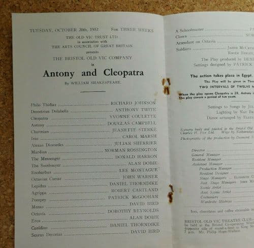 Antony and Cleopatra theatre programme 1953 Bristol Douglas Campbell Shakespeare